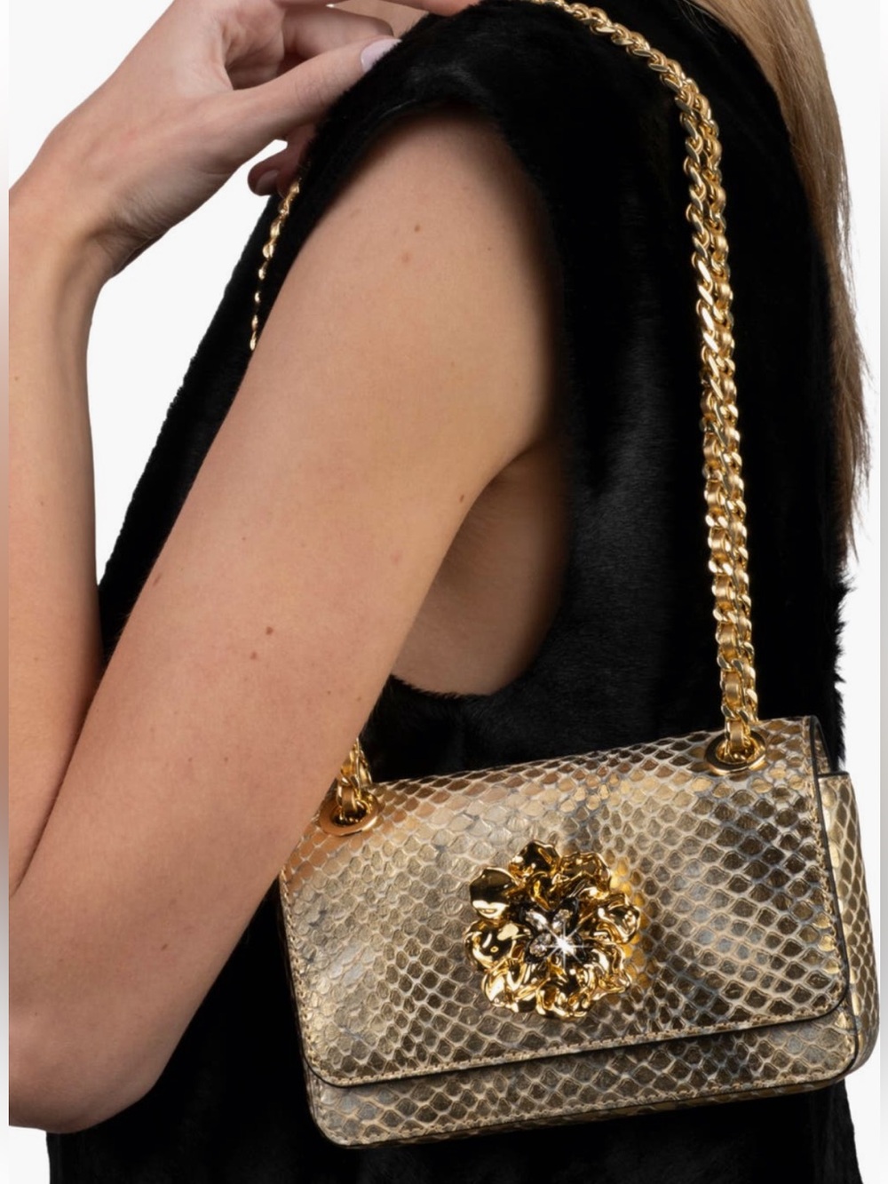 Alexis Bittar Mini Bella Python Embossed Leather Clutch Color Gold Python NWT - Picture 2 of 14